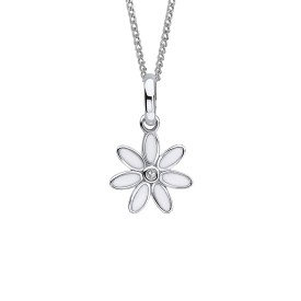 Detský strieborný náhrdelník D for diamond, Daisy Flower