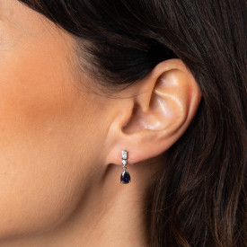 Strieborné náušnice Bezel Teardrop Blue Diamonfire