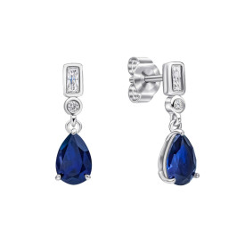 Strieborné náušnice Bezel Teardrop Blue Diamonfire