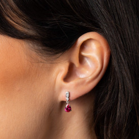 Strieborné náušnice Bezel Teardrop Red Diamonfire