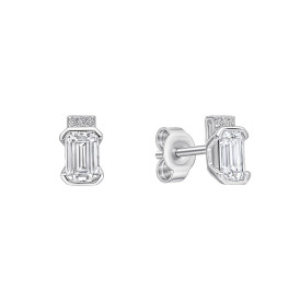 Strieborné náušnice Emerald Cut Half Bezel Diamonfire