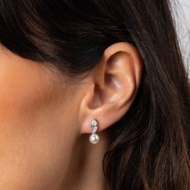 Strieborné náušnice Marquise Pearl Drop Diamonfire