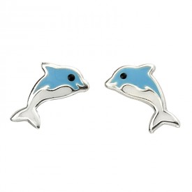 Strieborné náušnice - modrý delfín