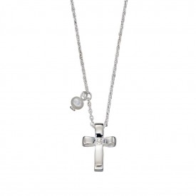 Strieborný náhrdelník krížik s perlou