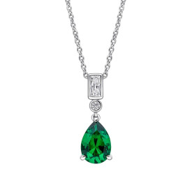 Strieborný prívesok Bezel Teardrop Green Diamonfire