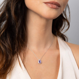 Strieborný prívesok Halo Teardrop Purple Diamonfire