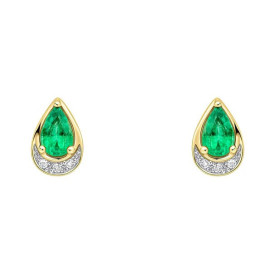 Zlaté napichovacie náušnice Emerald a diamanty